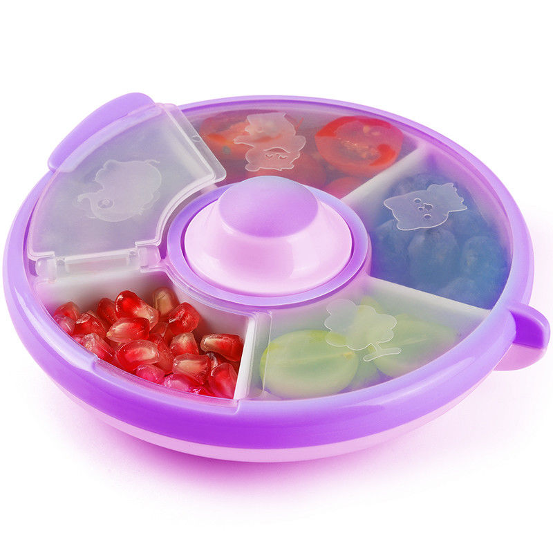 Disque de collation en plastique en PP pour enfants, sans BPA, 5 compartiments, grand organiseur de pilules